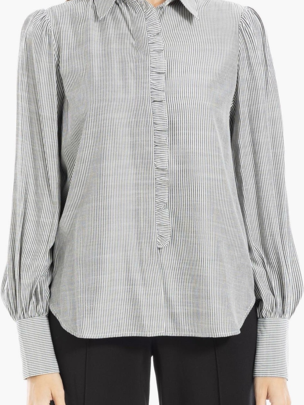Max Studio Large Striped Black & White Long-Sleeve Blouse